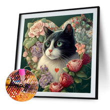 Load image into Gallery viewer, Heart-Shaped Cat With Flowers 40*40CM(Canvas) Full Round Drill Diamond Painting
