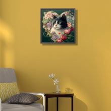 Load image into Gallery viewer, Heart-Shaped Cat With Flowers 40*40CM(Canvas) Full Round Drill Diamond Painting
