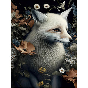 Fox With Flowers 30*40CM(Canvas) Full Round Drill Diamond Painting