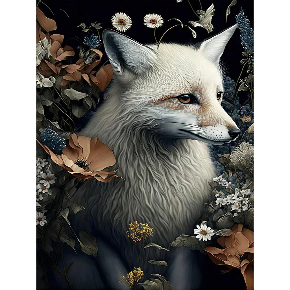 Fox With Flowers 30*40CM(Canvas) Full Round Drill Diamond Painting