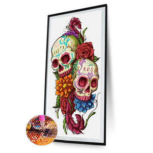 Flowers And Skulls 40*70CM(Canvas) Full Round Drill Diamond Painting