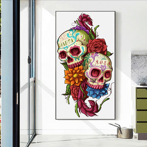 Flowers And Skulls 40*70CM(Canvas) Full Round Drill Diamond Painting
