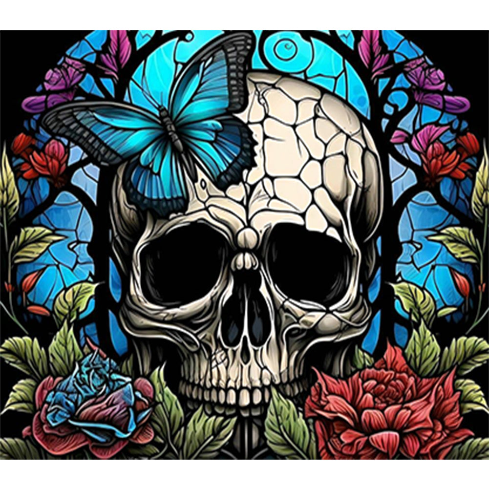 Skull Glass Painting 50*45CM(Canvas) Full Round Drill Diamond Painting