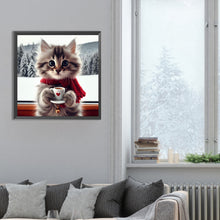Load image into Gallery viewer, Cat Drinking Coffee 30*30CM(Canvas) Full Round Drill Diamond Painting
