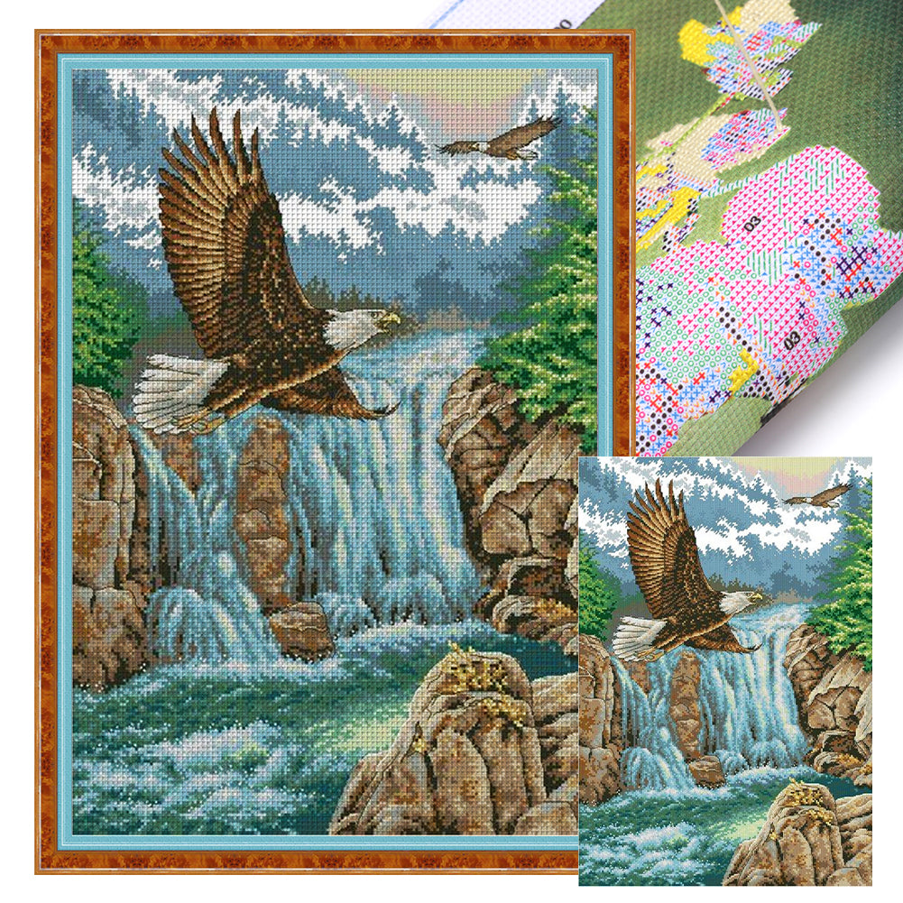 Yishu - Waterfall Eagle - 50*70CM 11CT 3 Stamped Cross Stitch