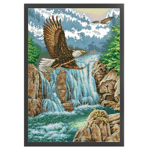 Yishu - Waterfall Eagle - 50*70CM 11CT 3 Stamped Cross Stitch