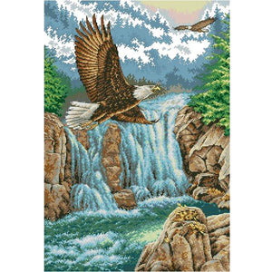 Yishu - Waterfall Eagle - 50*70CM 11CT 3 Stamped Cross Stitch