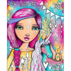 Girl With Purple Hair 40*50CM(Canvas) Full Round Drill Diamond Painting
