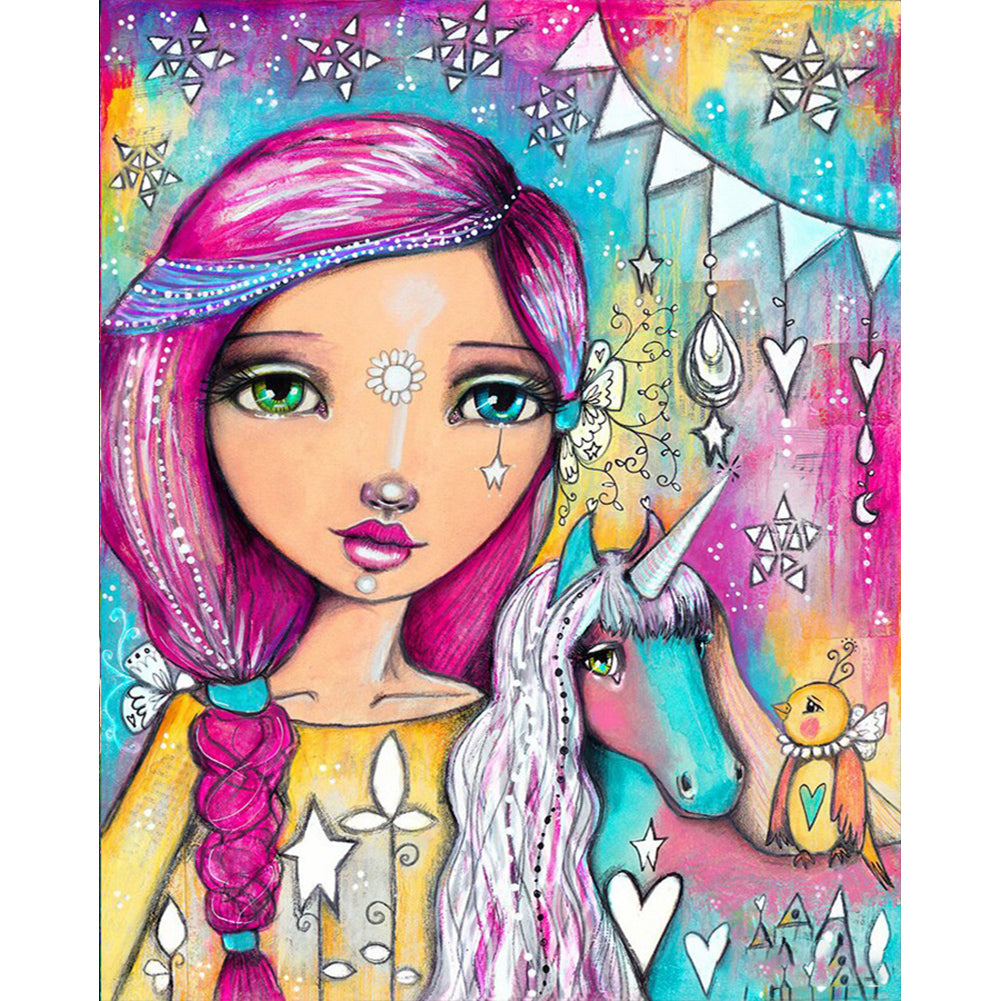 Girl With Purple Hair 40*50CM(Canvas) Full Round Drill Diamond Painting