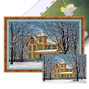 Yishu - Snow Cabin - 70*50CM 11CT 3 Stamped Cross Stitch