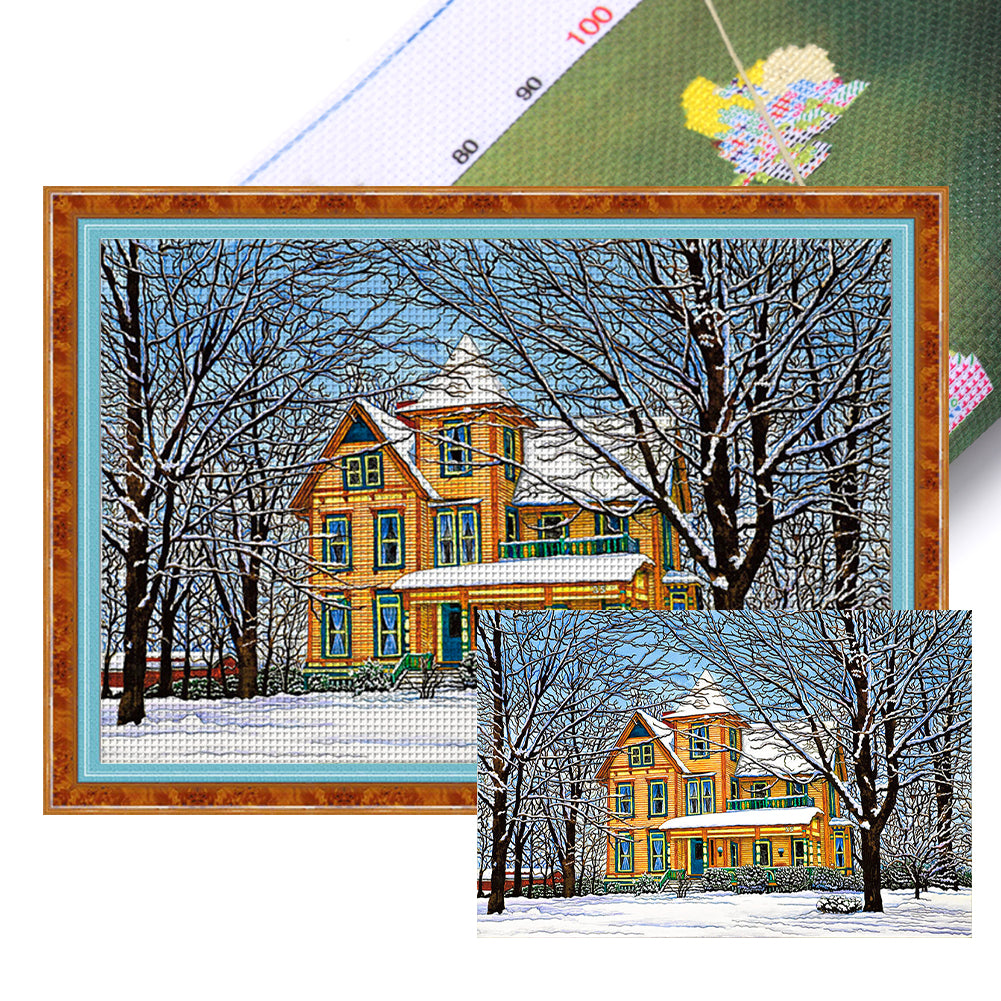 Yishu - Snow Cabin - 70*50CM 11CT 3 Stamped Cross Stitch