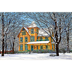 Yishu - Snow Cabin - 70*50CM 11CT 3 Stamped Cross Stitch