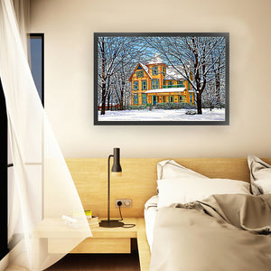 Yishu - Snow Cabin - 70*50CM 11CT 3 Stamped Cross Stitch