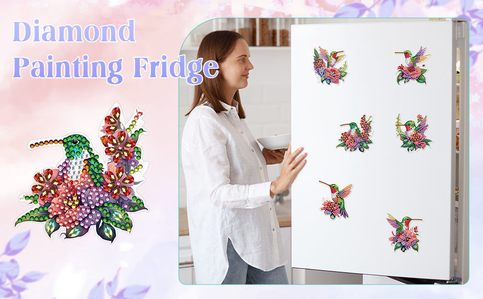 6 Pcs Diamond Mosaic Magnets Refrigerator for Adult Beginners (Hummingbird)