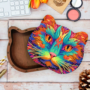 Wood Diamond Painting Jewelry Box Kit for Rings Necklace Organizer (Cat Head)