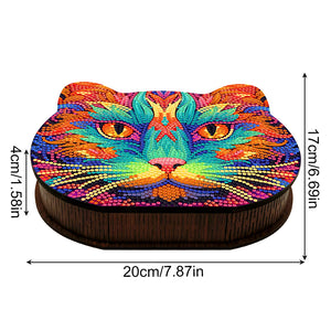Wood Diamond Painting Jewelry Box Kit for Rings Necklace Organizer (Cat Head)
