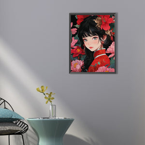 Girl In Red 40*55CM(Canvas) Full Round Drill Diamond Painting