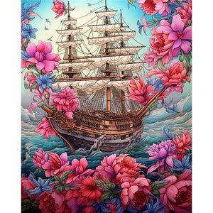 Huancan - Boat And Flowers - 40*50CM 16CT 2 Stamped Cross Stitch