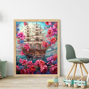 Huancan - Boat And Flowers - 40*50CM 16CT 2 Stamped Cross Stitch