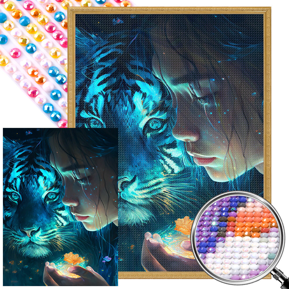 Beauty And The Tiger 40*55CM(Picture) Full Round Drill Diamond Painting