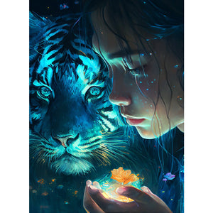 Beauty And The Tiger 40*55CM(Picture) Full Round Drill Diamond Painting