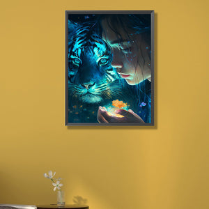 Beauty And The Tiger 40*55CM(Picture) Full Round Drill Diamond Painting
