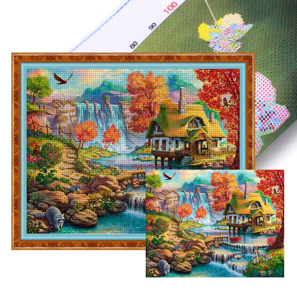 Huancan - House By The Water In The Mountains - 60*50CM 16CT 2 Stamped Cross Stitch