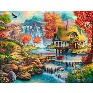 Huancan - House By The Water In The Mountains - 60*50CM 16CT 2 Stamped Cross Stitch