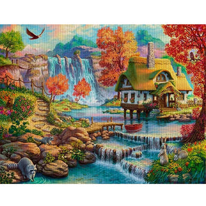 Huancan - House By The Water In The Mountains - 60*50CM 16CT 2 Stamped Cross Stitch