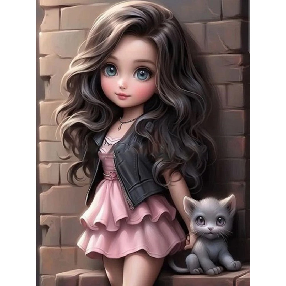Girl With Curly Hair And Big Eyes 30*40CM(Canvas) Full Round Drill Diamond Painting