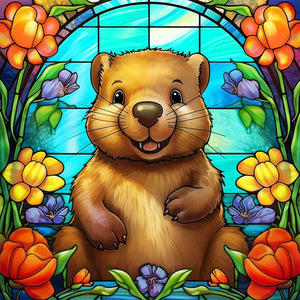 Beaver Glass Painting 30*30CM(Canvas) Full Round Drill Diamond Painting