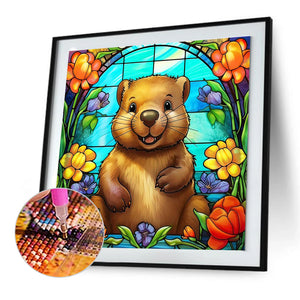 Beaver Glass Painting 30*30CM(Canvas) Full Round Drill Diamond Painting