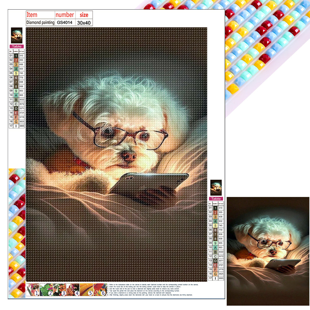 Reading Puppy 30*40CM(Canvas) Full Square Drill Diamond Painting