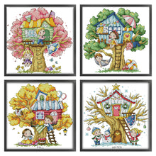 Load image into Gallery viewer, Joy Sunday - Four Seasons Treehouse - 27*27CM 14CT 2 Stamped Cross Stitch
