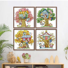 Load image into Gallery viewer, Joy Sunday - Four Seasons Treehouse - 27*27CM 14CT 2 Stamped Cross Stitch
