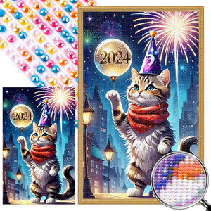 New Year Kitten 30*50CM(Picture) Full Round Drill Diamond Painting