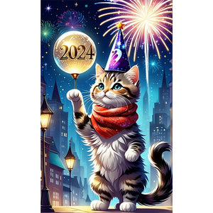 New Year Kitten 30*50CM(Picture) Full Round Drill Diamond Painting