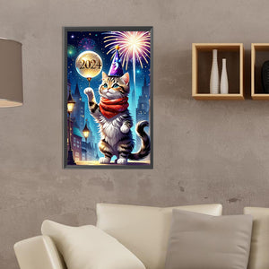 New Year Kitten 30*50CM(Picture) Full Round Drill Diamond Painting