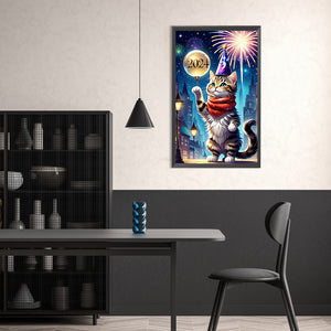 New Year Kitten 30*50CM(Picture) Full Round Drill Diamond Painting