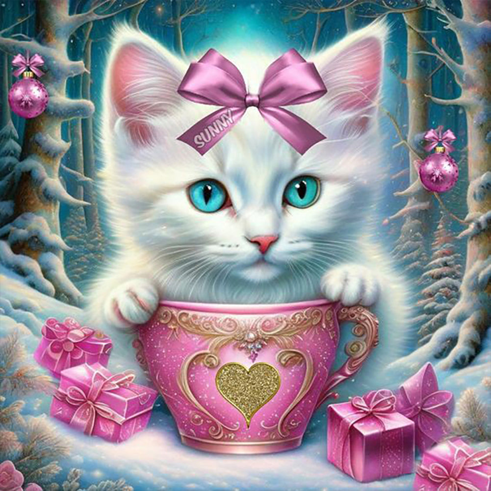 Teacup Cat 30*30CM(Canvas) Full Round Drill Diamond Painting