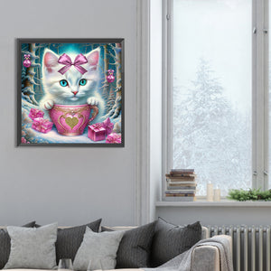 Teacup Cat 30*30CM(Canvas) Full Round Drill Diamond Painting