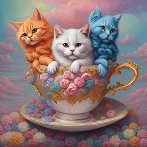 Teacup Cat 30*30CM(Canvas) Full Round Drill Diamond Painting
