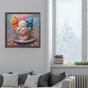 Teacup Cat 30*30CM(Canvas) Full Round Drill Diamond Painting