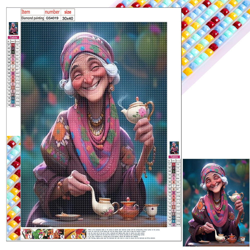 Kind Old Lady 30*40CM(Canvas) Full Square Drill Diamond Painting