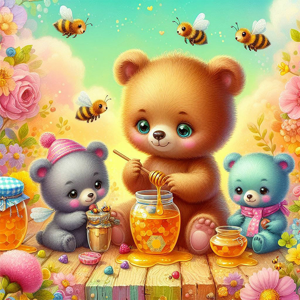 Bears Sharing Honey 40*40CM(Canvas) Full Round Drill Diamond Painting