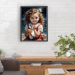 Little Girl Playing On The Beach 30*40CM(Canvas) Full Round Drill Diamond Painting
