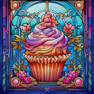 Yishu - Glass Painting - Cupcakes - 40*40CM 11CT 3 Stamped Cross Stitch