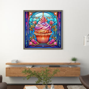 Yishu - Glass Painting - Cupcakes - 40*40CM 11CT 3 Stamped Cross Stitch