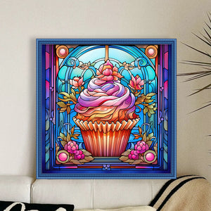 Yishu - Glass Painting - Cupcakes - 40*40CM 11CT 3 Stamped Cross Stitch