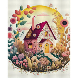 Huancan - Flower And Grass Cottage - 40*50CM 16CT 2 Stamped Cross Stitch